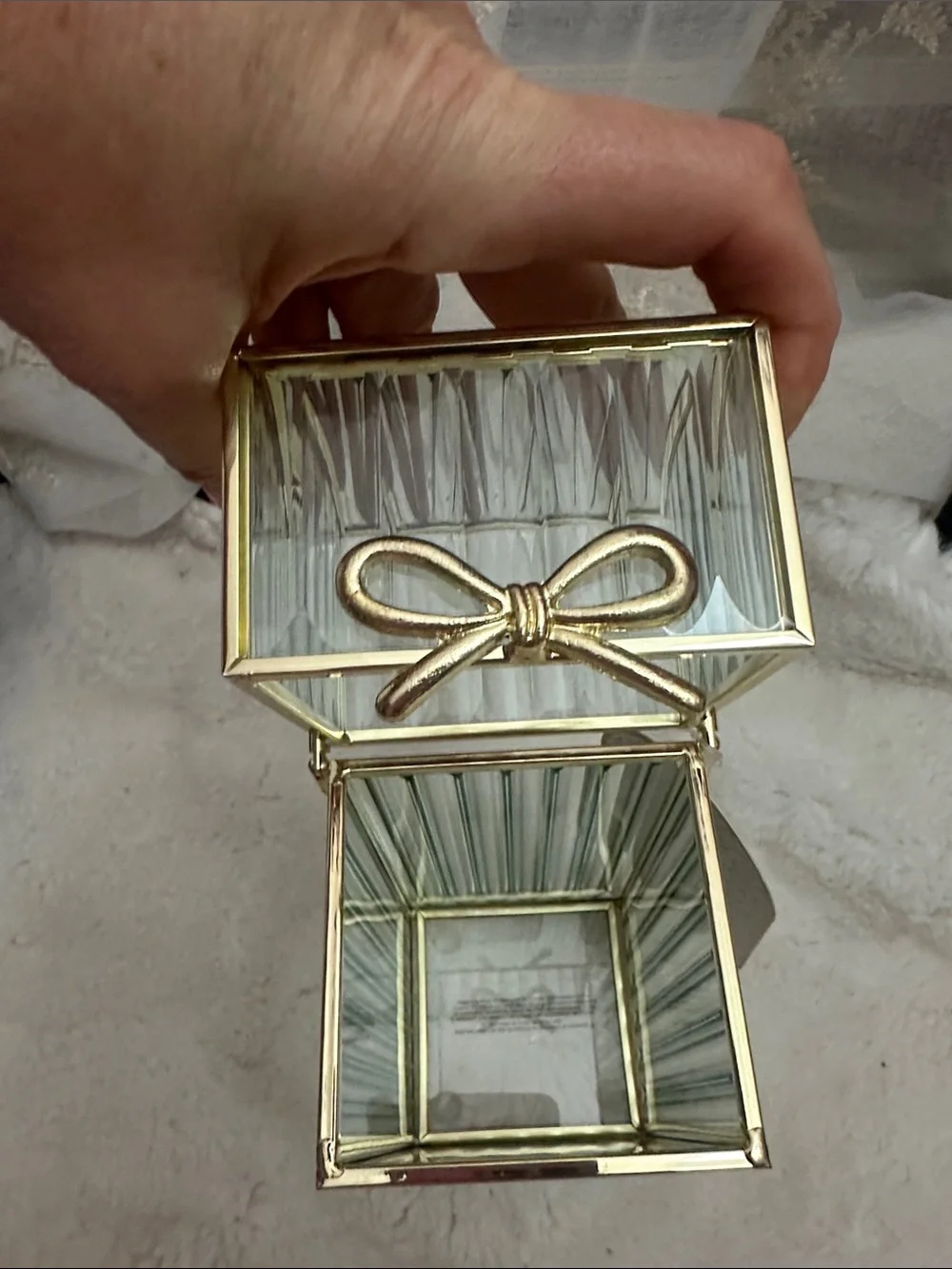 Nicole Miller make up brush glass container with gold bow